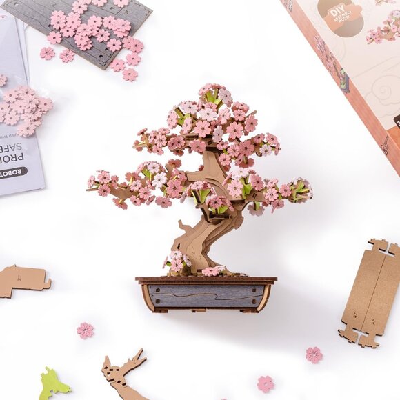 ROBOTIME Sakura Bonsai 3D Puzzles Wooden Artificial Cherry Blossom Tree DIY Mode - Picture 2 of 7
